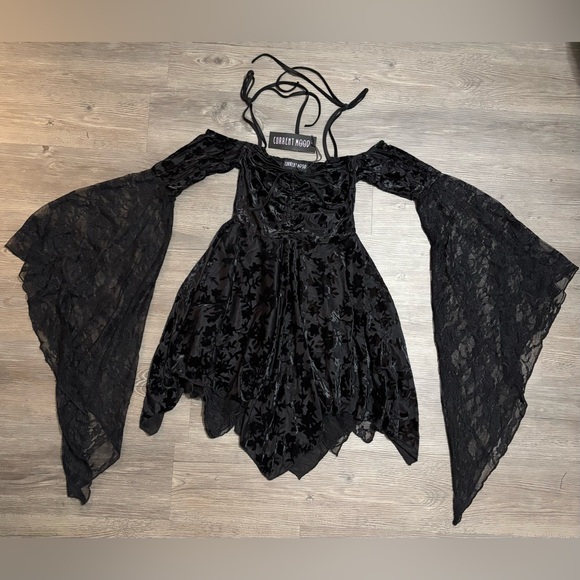 Dolls Kill Dresses & Skirts - NWT Dolls Kill / Current Mood Black Velvet Lace Long Sleeve Fairy Dress